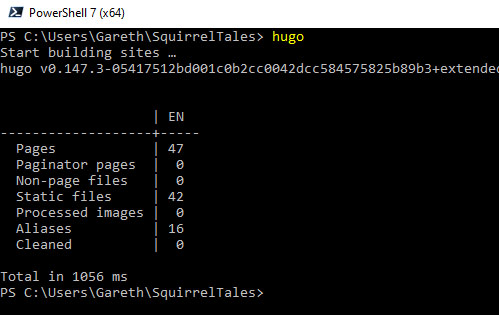 Using PowerShell to run Hugo and rebuild the site